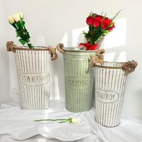 빈티지 가든 긴 양철통 화이트/그린 롱바스켓 우산통 우산꽂이 인테리어 소품 화분