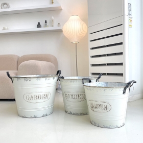 가죽손잡이 양철 통 대,중,소 바스켓 수납함 빨래통 빈티지 틴 인테리어 소품 장식 매장