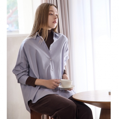 유어즈 스트라이프  블루 오버핏 셔츠