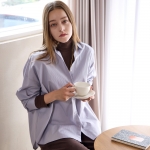 유어즈 스트라이프  블루 오버핏 셔츠