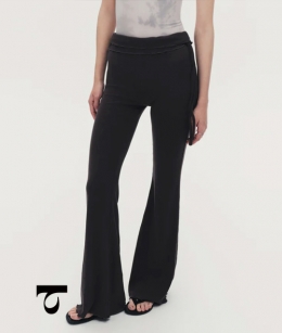 Typha - Faux Two-Piece Fold-Over Knit Flared Pants