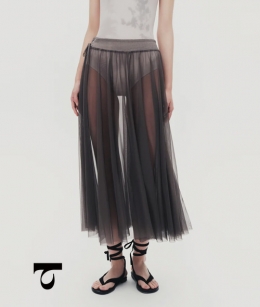 Typha - Tie-waistband Spliced Tulle Skirt