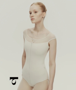 Typha - White Trim Mesh Leotard with Pendant