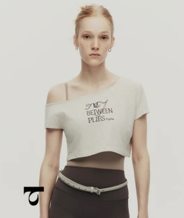 Typha - Embroidered Asymmetric-Neck Crop Tee