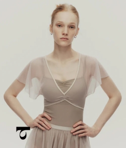 Typha - Contrast-Trim Flutter-Sleeve Sheer Top