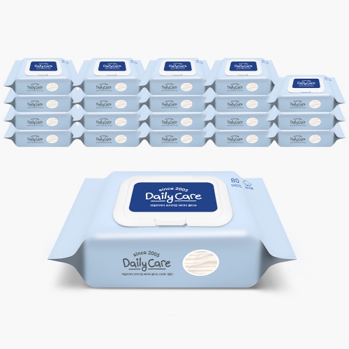 [리뉴얼특가] 데일리케어 프리미엄 물티슈(아기물티슈) 캡형 80매 x 20팩
