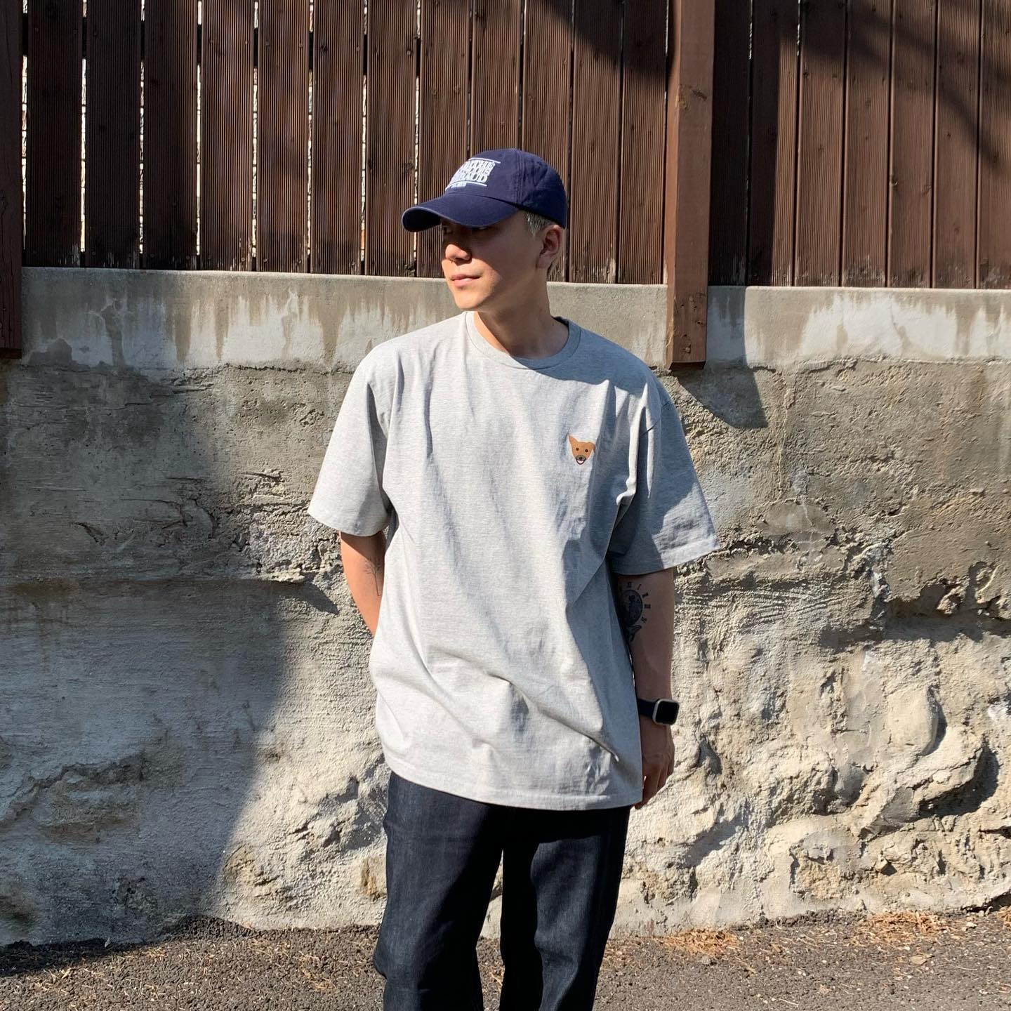 [@bino___x] Unisex Yellow Tape Over-fit T-shirt (Grey) | Karim Rashid