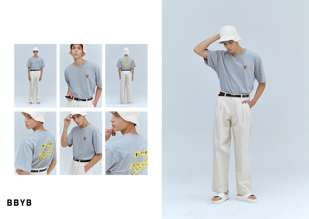 [BBYB X 권신홍] Unisex Yellow Tape Over-fit T-shirt (Grey)