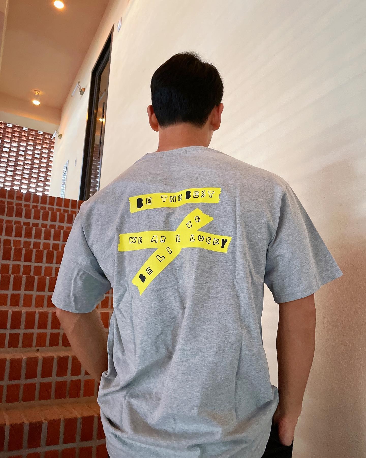 @go9maxx BBYB Unisex Yellow Tape Over-fit T-shirt (Grey)