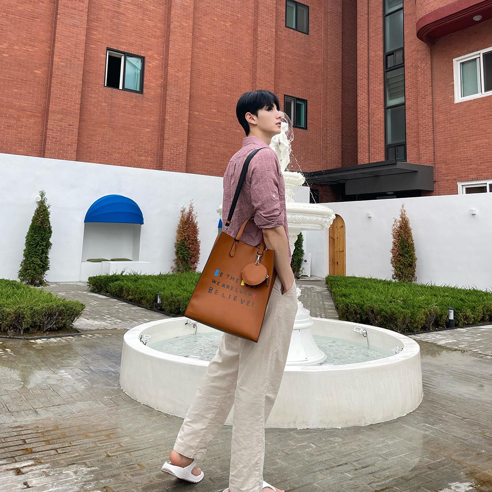 [@move_guns] MARCE Unisex Tote Bag (Amber Brown) | Karim Rashid