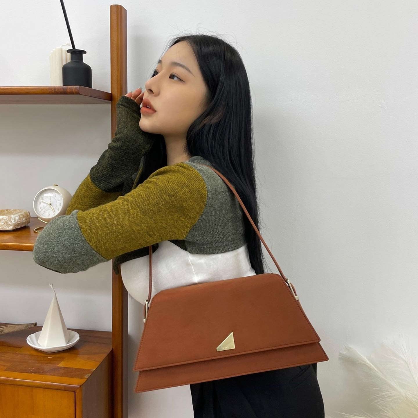 [@lasummn] Miu Suede Shoulder Bag (Friar Brown) | Karim Rashid