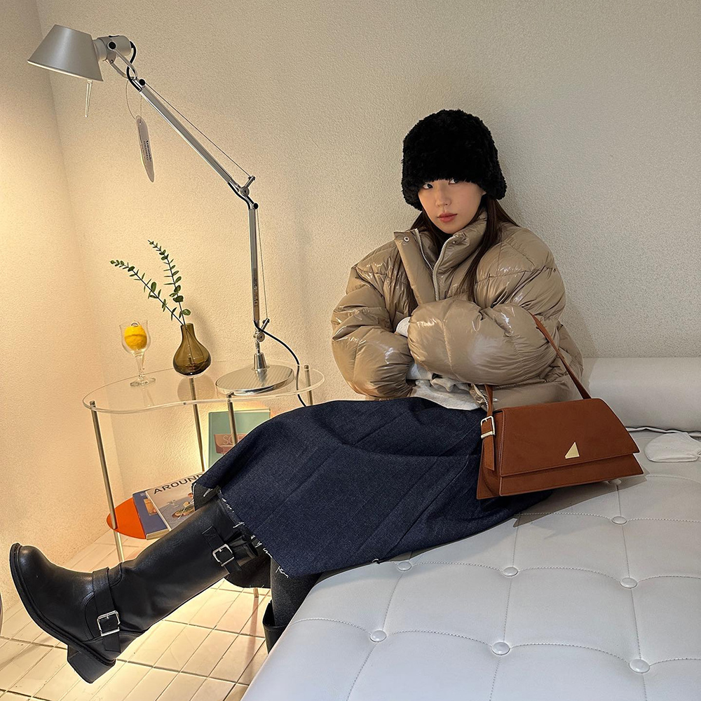 [@__fosa] Miu Suede Shoulder Bag (Friar Brown) | Karim Rashid