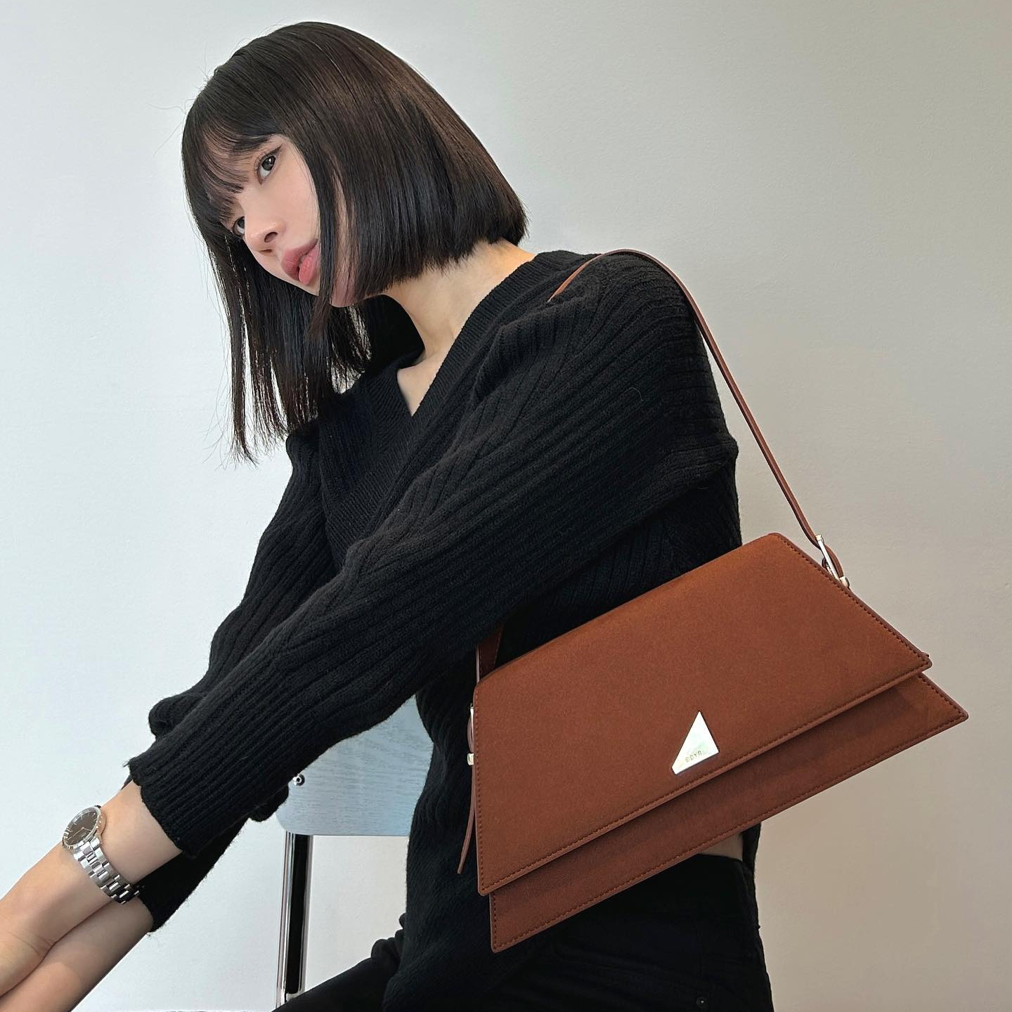 [@hyon__ing] Miu Suede Shoulder Bag (Friar Brown) | Karim Rashid