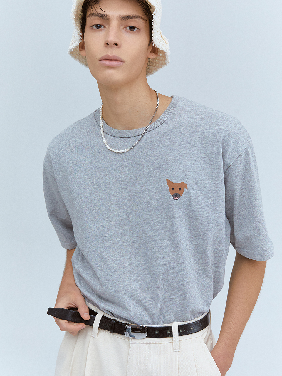 [BBYB X 권신홍] Unisex Yellow Tape Over-fit T-shirt (Grey)