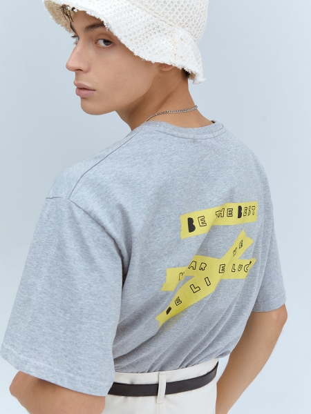 [BBYB X 권신홍] Unisex Yellow Tape Over-fit T-shirt (Grey)
