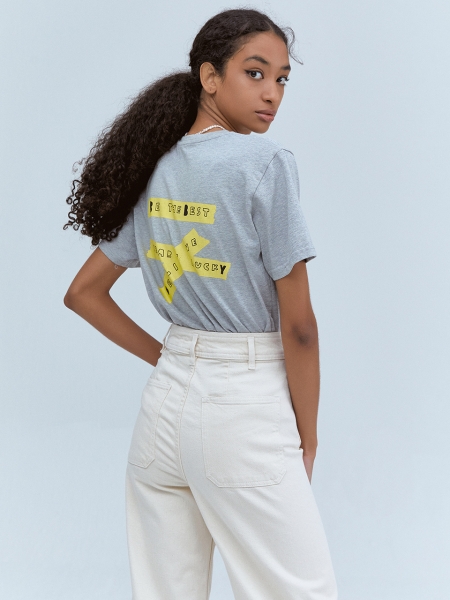 [BBYB X 권신홍] Unisex Yellow Tape Over-fit T-shirt (Grey)