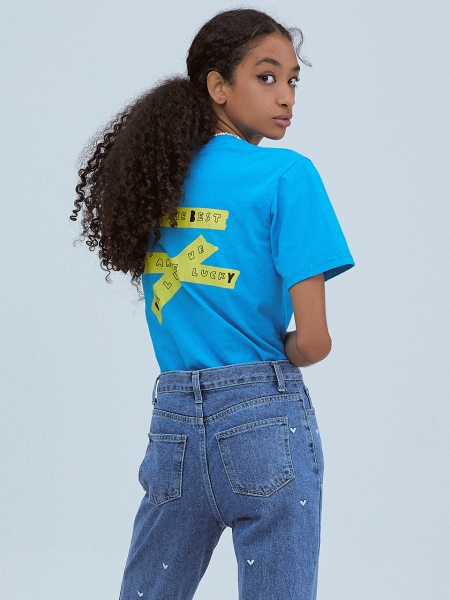 [BBYB X 권신홍] Unisex Yellow Tape Over-fit T-shirt (Blue)