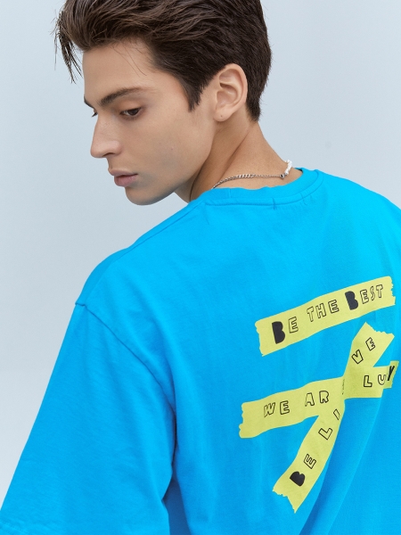 [BBYB X 권신홍] Unisex Yellow Tape Over-fit T-shirt (Blue)