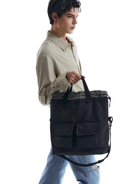 Crunch Folded Nylon Tote Bag (Black)