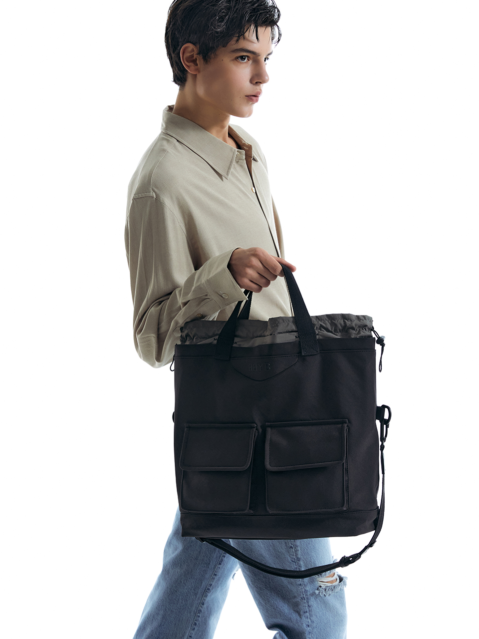 Crunch Folded Nylon Tote Bag (Black)