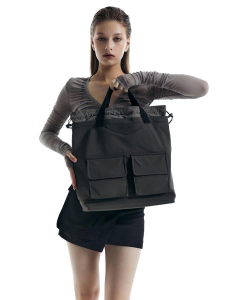 Crunch Folded Nylon Tote Bag (Khaki)