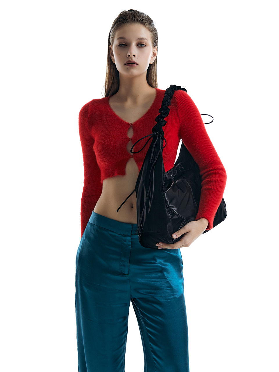 Mona Ruffle Shoulder Bag (Black)