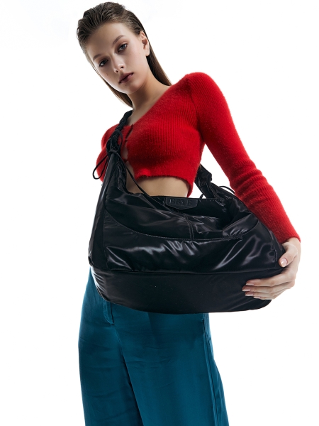 Mona Ruffle Shoulder Bag (Black)