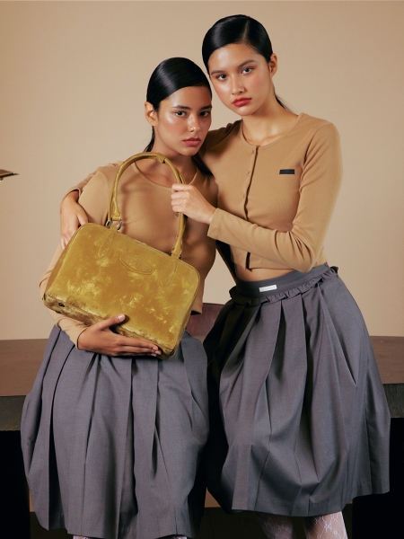 Olive Suede Shoulder Bag (Gold)