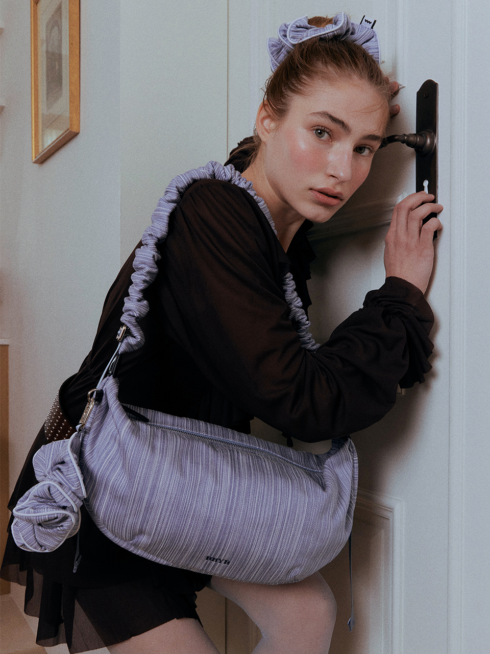 Noi Ruffle Large Shoulder Bag (Blue)