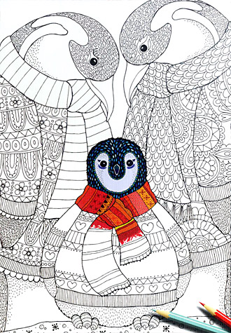 500피스 직소퍼즐 팽귄 가족 컬러링 색칠 페레 -단종-