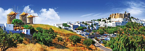 600피스 직소퍼즐 파트모스 섬의 코라 마을과 풍차 파노라마 퍼즐코리아