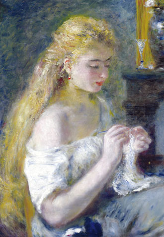 99피스 직소퍼즐 르누아르 뜨개질하는 여인 미니조각 챔버아트