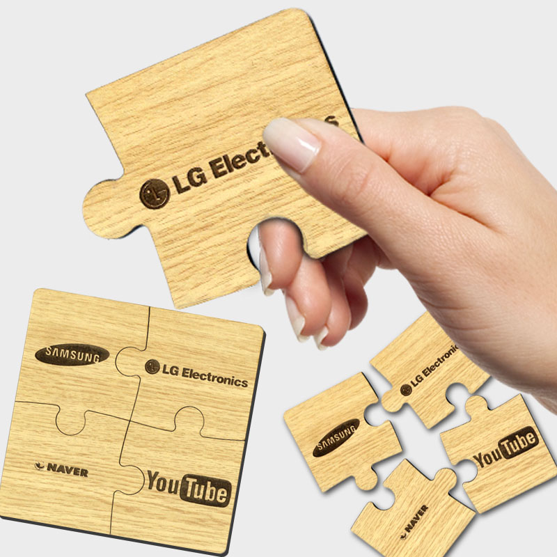 주문제작 홍보용 컵&냄비 받침 목재 퍼즐