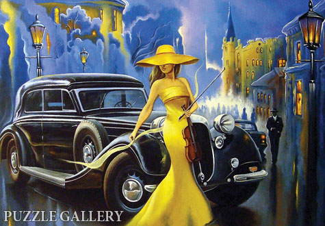 1000피스 직소퍼즐 클래식 자동차와 노란 드레스의 여인 퍼즐코리아 PK1000-3155
