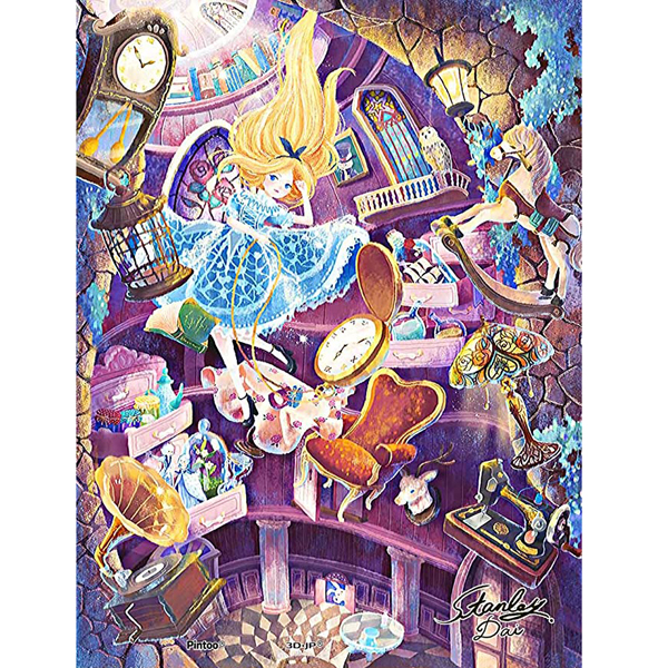 150피스 플라스틱 직소퍼즐 앨리스 토끼 구멍 아래로 + 이젤 초미니조각 핀투 -단종-