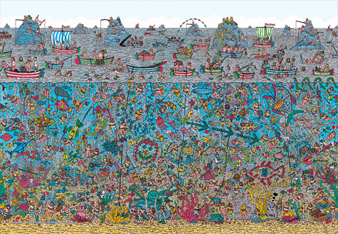 2000피스 직소퍼즐 월리를 찾아라 깊은 바닷속 다이버들 미니조각 알록 AL2014-11