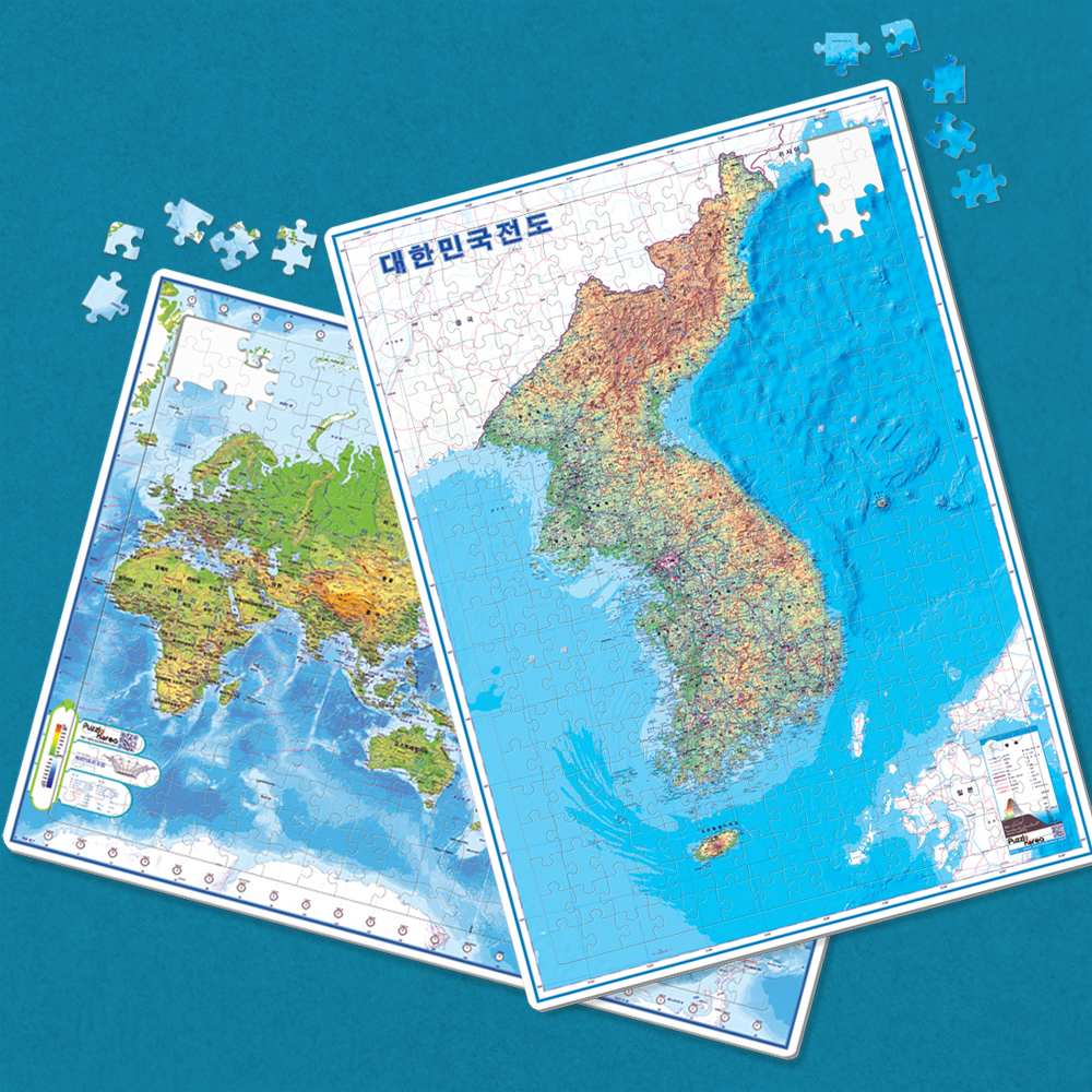 300피스 판퍼즐 큰조각 세계지도+우리나라지도 2종 세트 PK300-PN3921