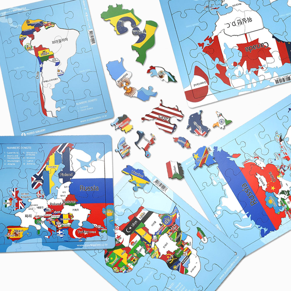 월드맵 라인 퍼즐 목재 5대륙 세계 지도 판퍼즐 세트 퍼즐갤러리 MLW