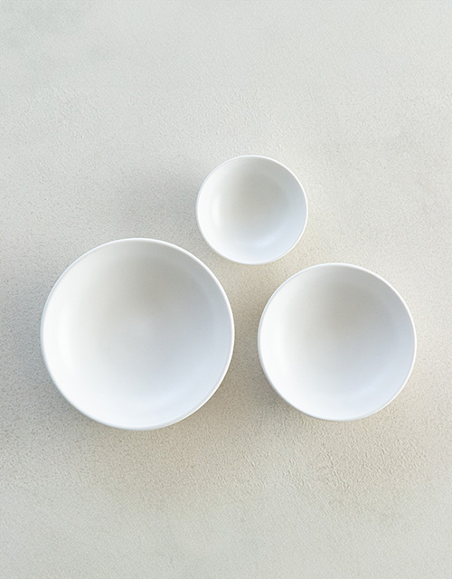 효백자_종지(8.5*3cm), 찬기1호(12*3.5cm), 찬기2호(15x4cm)