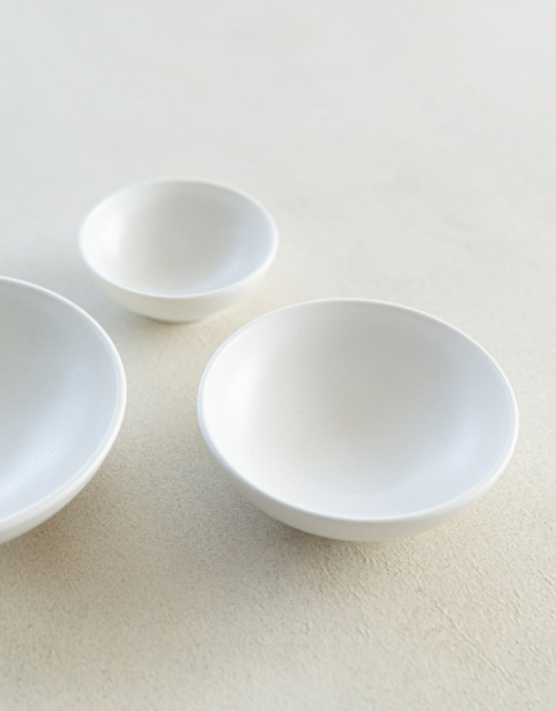 효백자_종지(8.5*3cm), 찬기1호(12*3.5cm), 찬기2호(15x4cm)