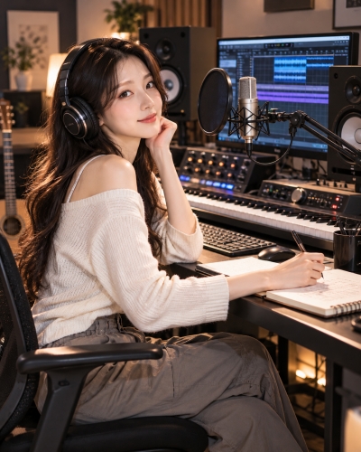 멘토뮤직 홈레코딩 - 홈스튜디오에서 음악 작업을 하는 여성