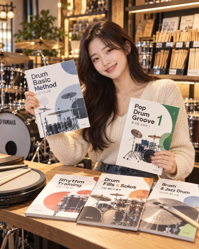 멘토뮤직 드럼 교본 - 여성 모델이 소개하는 드럼 입문서와 리듬 및 그루브 연습 교재