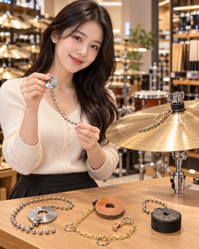 멘토뮤직 씨즐러와 레틀러 - 여성 모델과 심벌 체인 액세서리