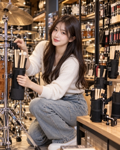 멘토뮤직 스틱걸이 홀더 - 여성 모델과 다양한 드럼 스틱 홀더