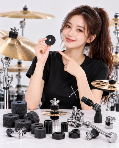 멘토뮤직 심벌관련부품 - 여성 모델과 심벌펠트, 심벌슬리브, 심벌스태커, 심벌홀더 소개