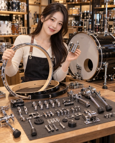 멘토뮤직 베이스관련부품 - 여성 모델과 베이스드럼 후프, 스퍼, 클러, 리프터, 각종 부속 소개