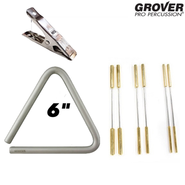 Grover Super Overtone 트라이앵글 6인치 Steel 비터6개세트, 홀더, 가방포함 TR-6+ELAN-TH3+TB-123SET