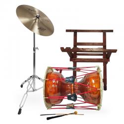 HM 고급 황색 브러쉬 장구 1자7치+오메테 Alpha 장구심벌 세트 가방,받침대,열채,궁채,스틱 포함