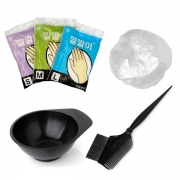 염색 시술 도구세트 (깨방정 염색볼 400ml 1개+깔깔이장갑 1개+비닐캡 2개+염색솔(블랙) 1개)