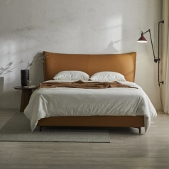 HTF - 보아스 브라운/블랙 천연가죽침대 (Q,K)(매트포함)